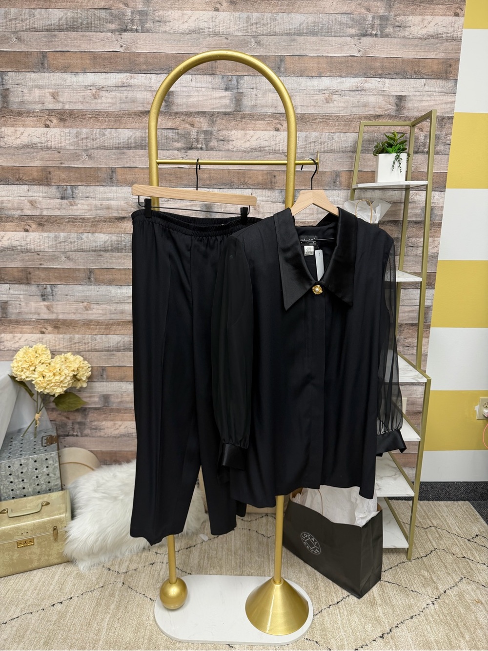 Philips Black Satin Black Blazer & Pants Suit 18W